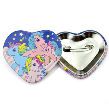 Custom heart shaped safety pin back advertising blank tin button badge